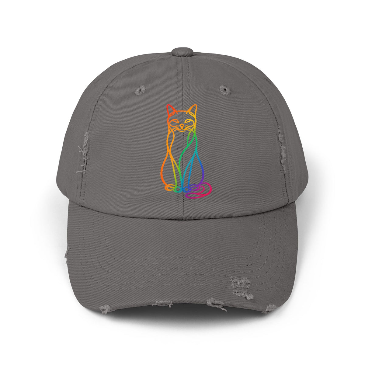 Rainbow Cat Distressed Cap