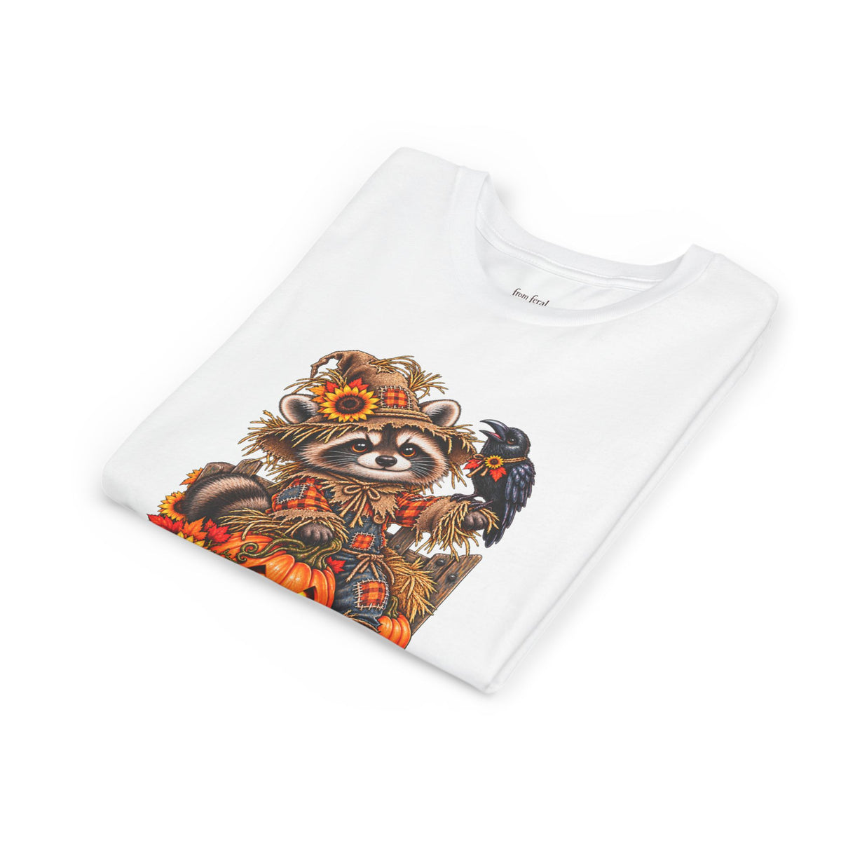 Fall Scarecrow Youth Tee — Raccoon Kids Tshirt
