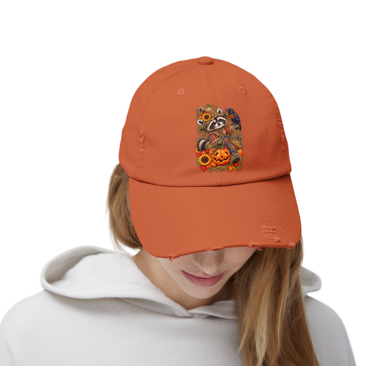 Scarecrow Raccoon Distressed Baseball Hat