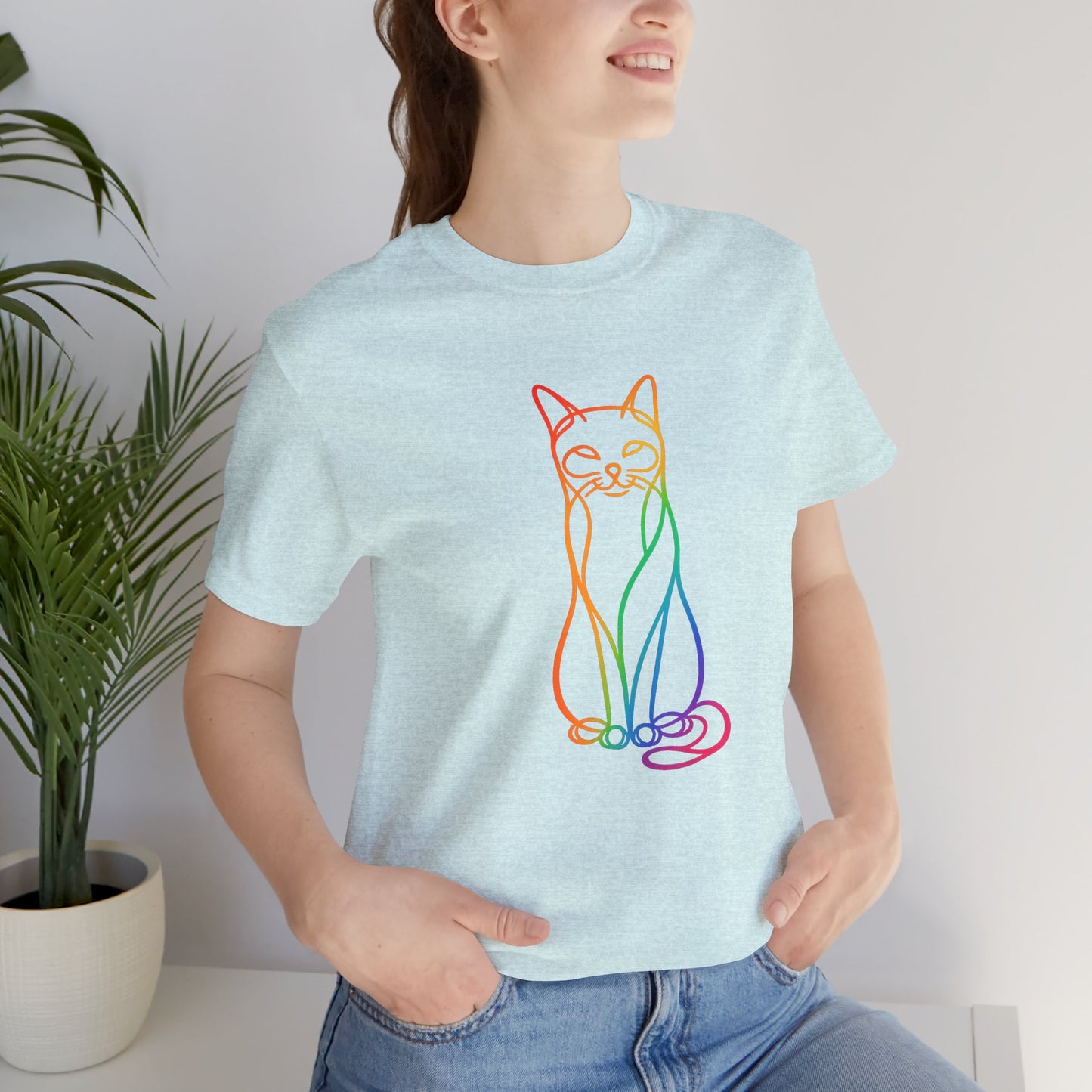 Colorful Line-Work Sitting Cat T-Shirt