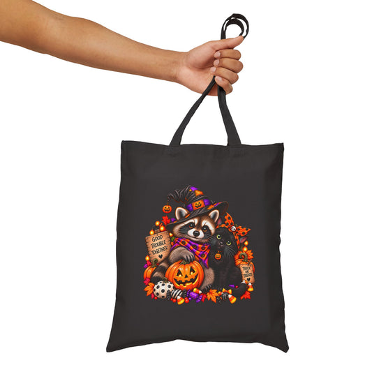Halloween Raccoon and Black Cat Bestie Tote Bag