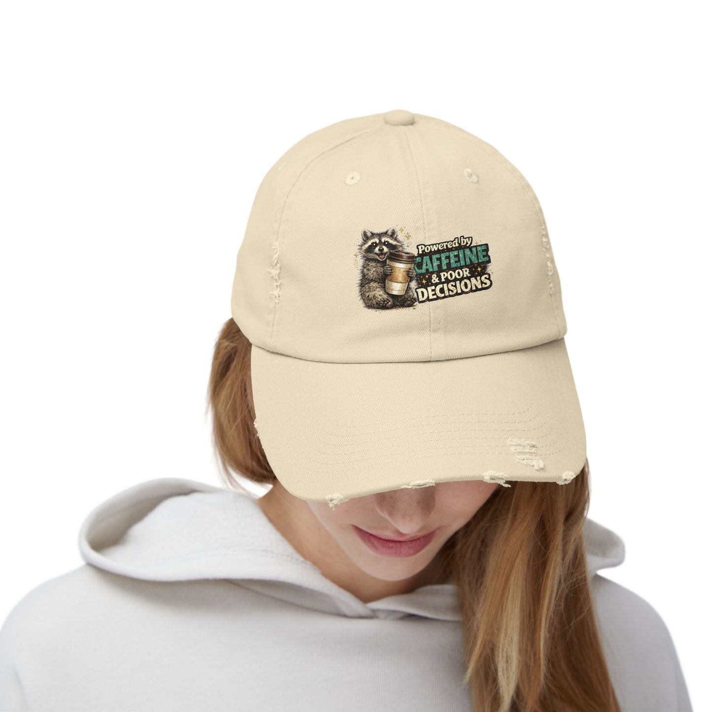 Powered By Distressed Cap — Raccoon Mom/Dad Funny Dad Hat