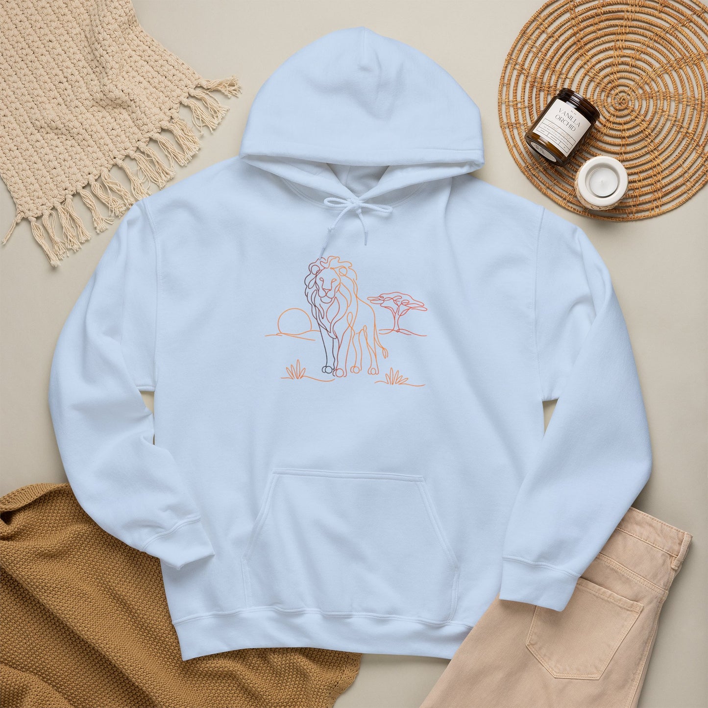 Lion Line Art Hoodie — Minimal Safari Sweatshirt
