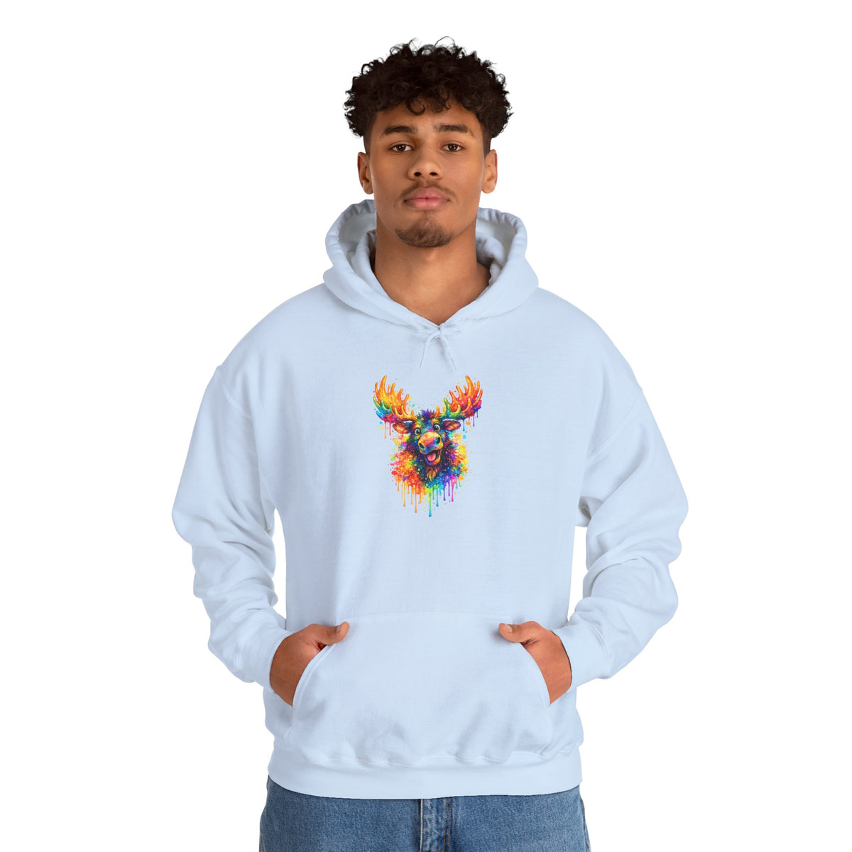 Watercolor Moose Hooded Sweatshirt