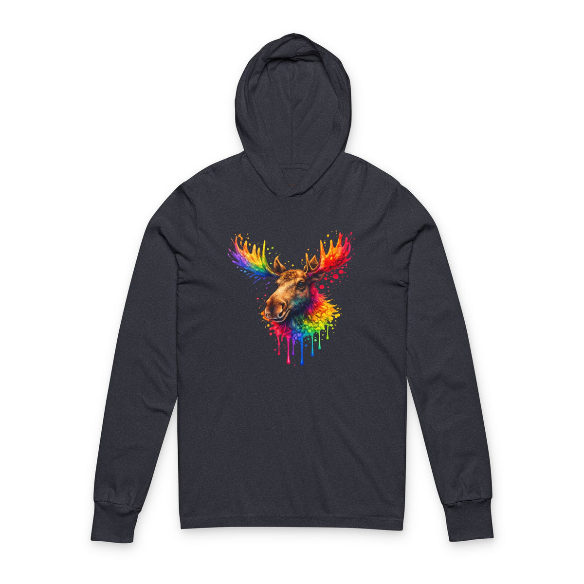 Watercolor Moose Hooded Long Sleeve Tee