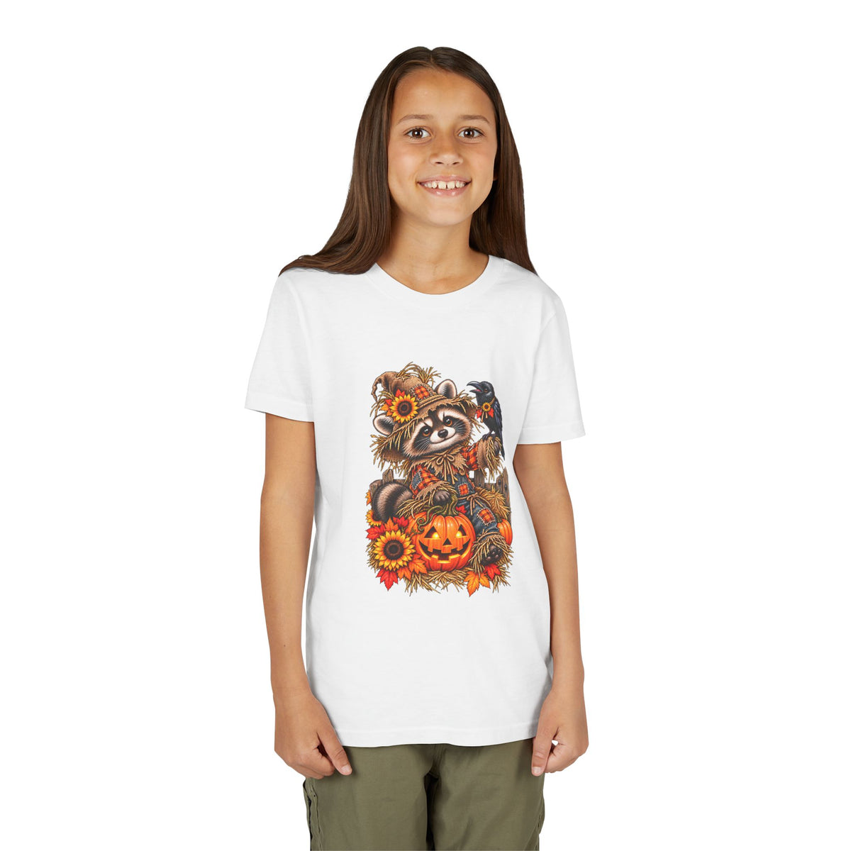 Fall Scarecrow Youth Tee — Raccoon Kids Tshirt