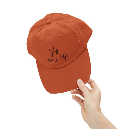 "Cussing Helps" Distressed Cap —  Funny Truth Hat
