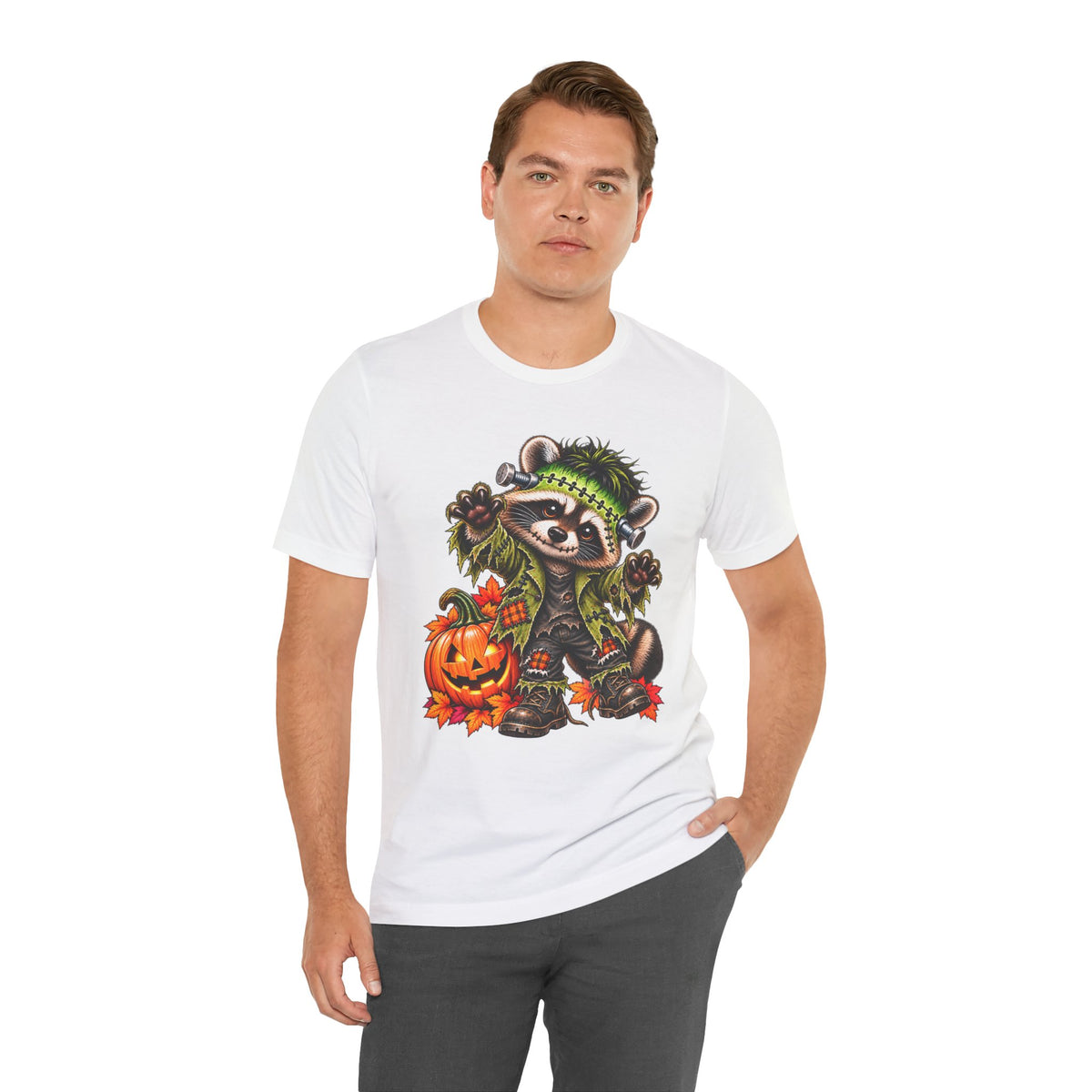 Halloween Frankenstein Raccoon and Black Cat T-Shirt