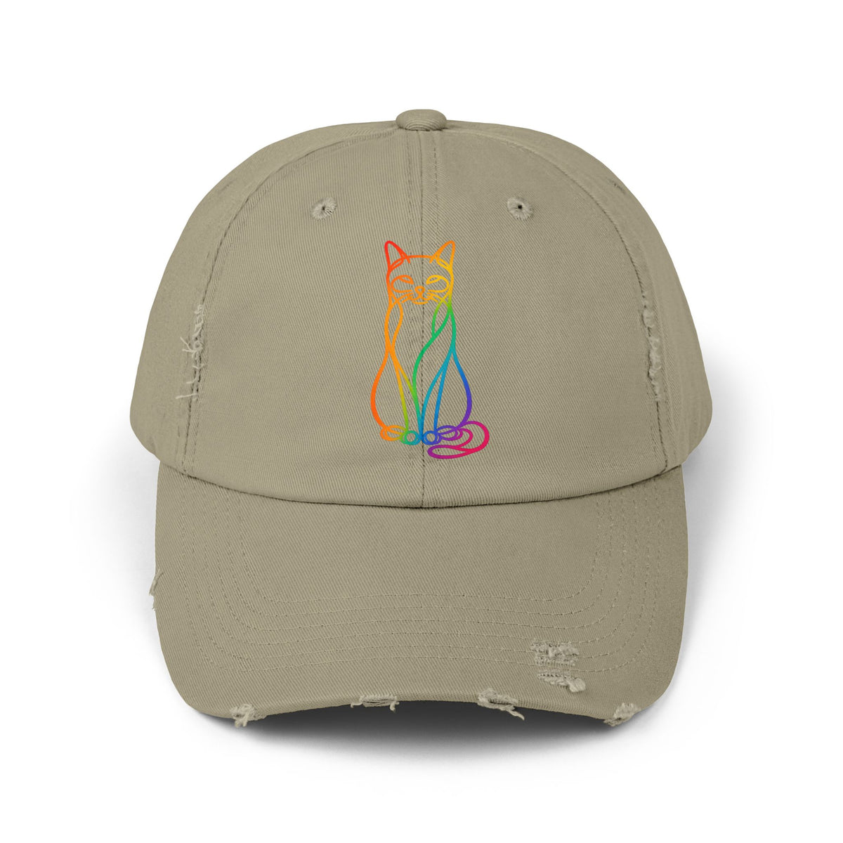 Rainbow Cat Distressed Cap