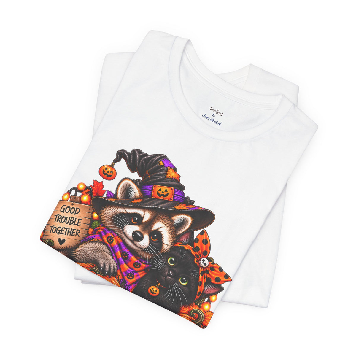 Halloween Raccoon and Black Cat T-Shirt