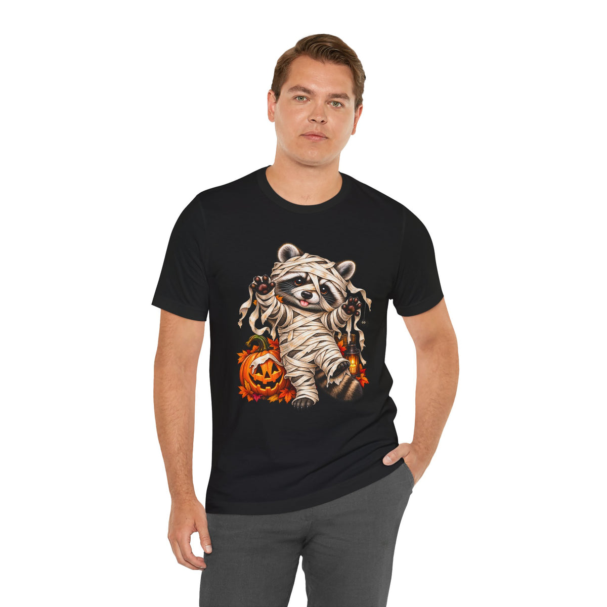 Halloween Mummy Raccoon and Black Cat T-Shirt