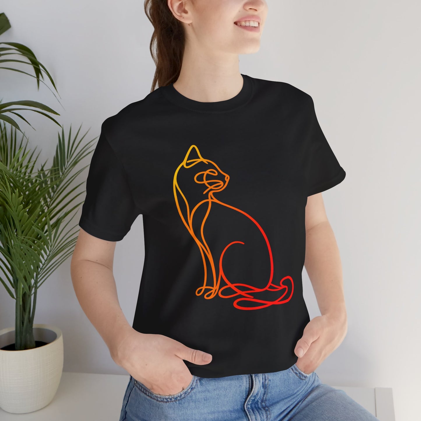 Colorful Line-Work Sitting Cat T-Shirt