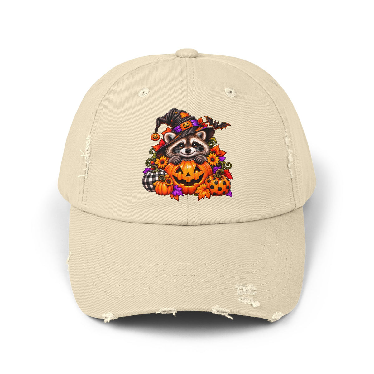 Halloween Raccoon Distressed Baseball Hat