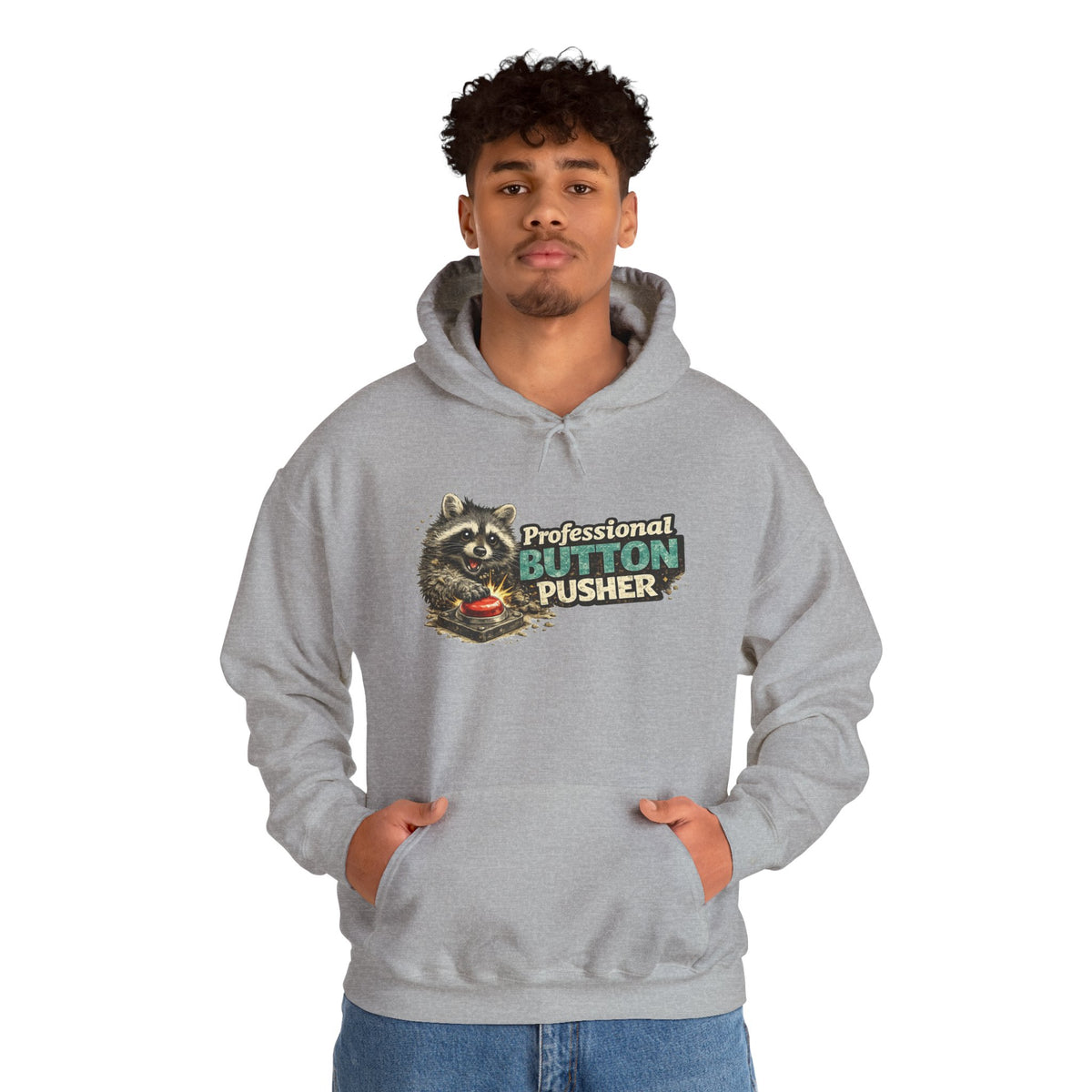 Raccoon "Button Pusher" Hooded Sweatshirt