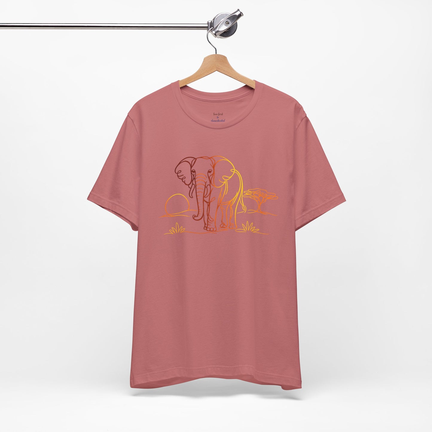 Elephant Sunset Tee — Minimal Line Art Safari T-Shirt