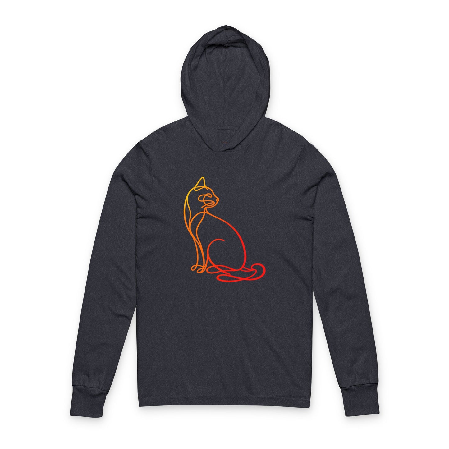 Sunrise Line Art Cat Hooded Long Sleeve Tee