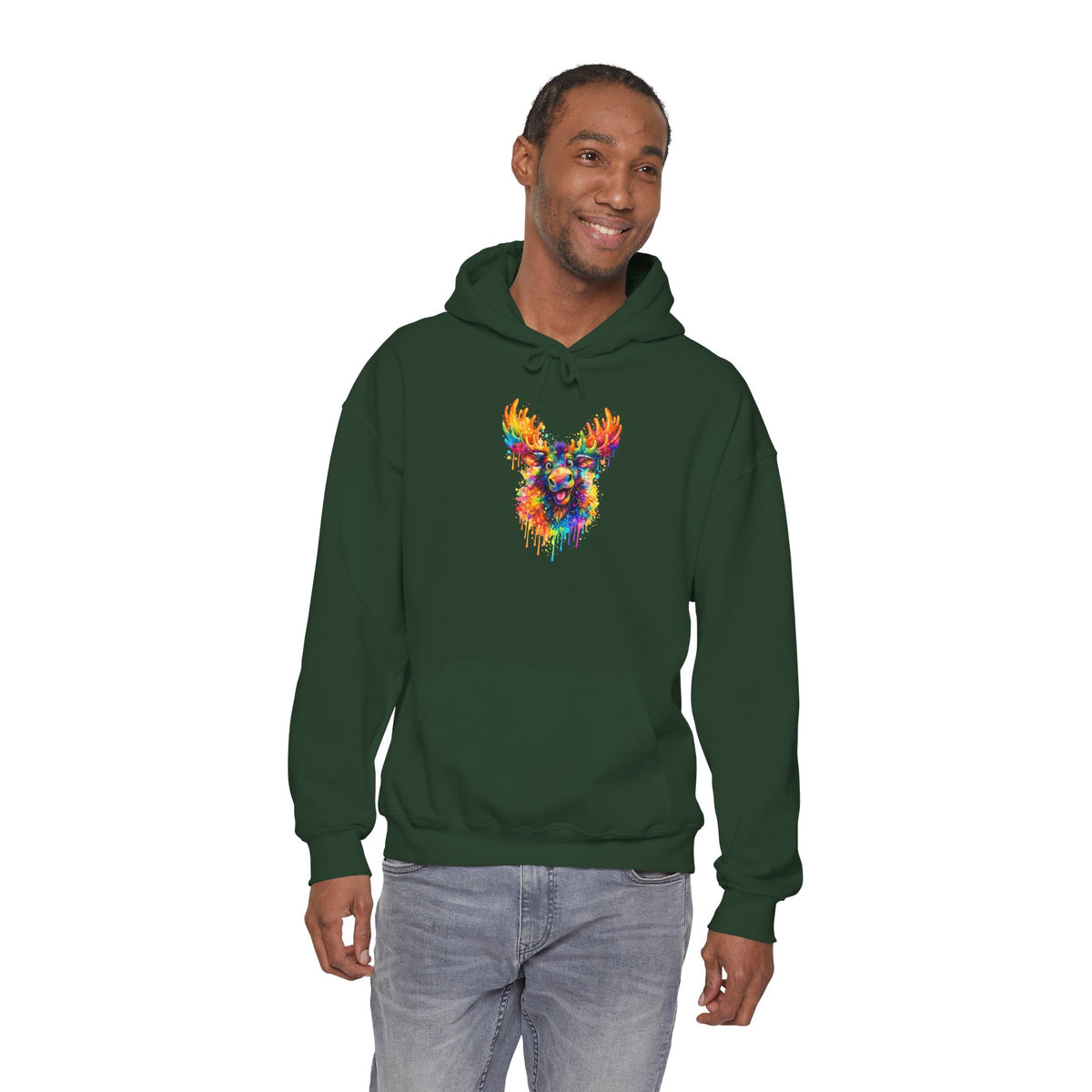 Watercolor Moose Hooded Sweatshirt