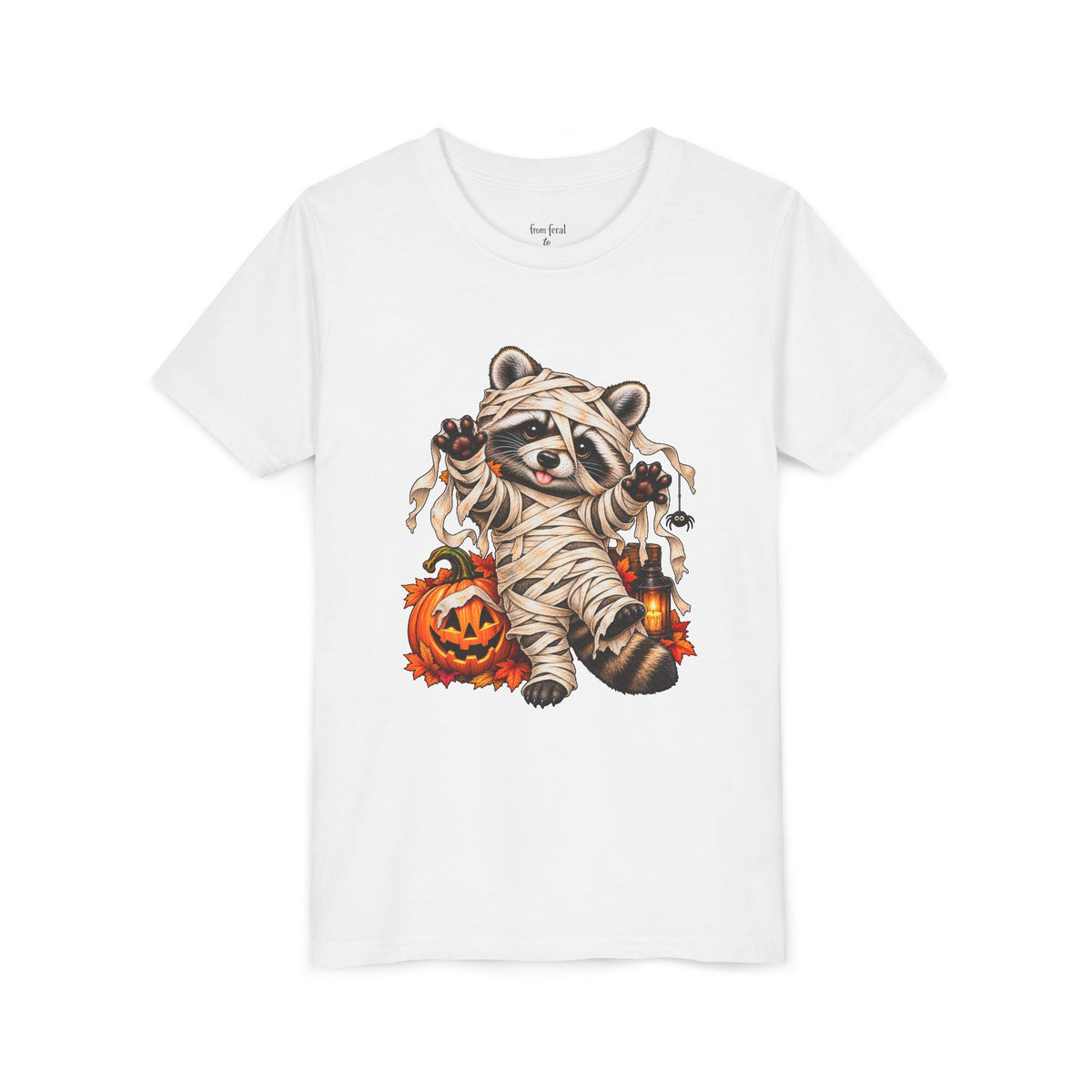 Halloween Youth Tee — Mummy Raccoon Kids Tshirt