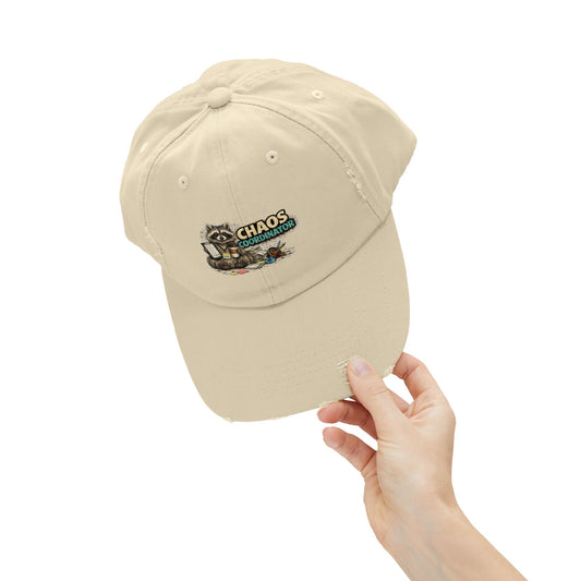 Chaos Coordinator Distressed Cap — Raccoon Mom/Dad Funny Dad Hat