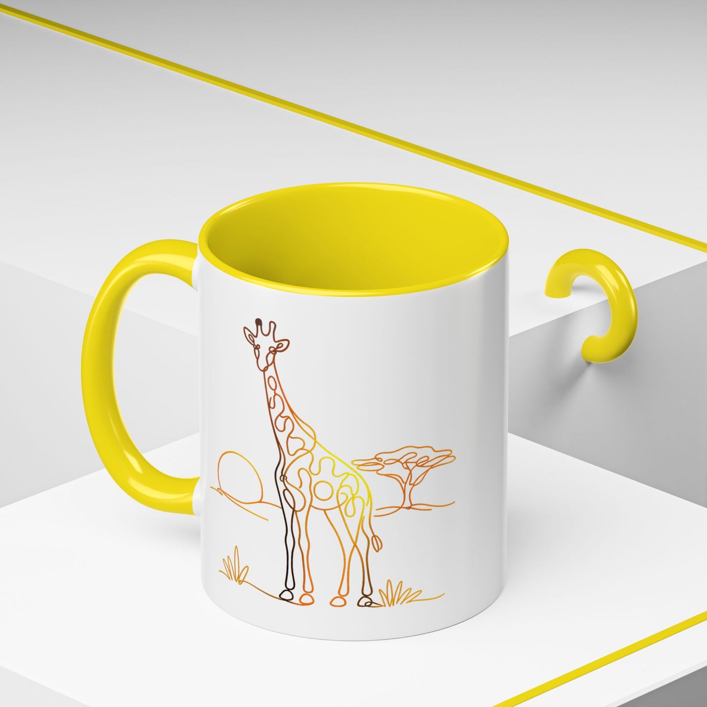 Safari Sunrise Coffee Mug — Minimal Line Giraffe Design (11/15oz)