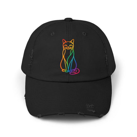 Rainbow Cat Distressed Cap