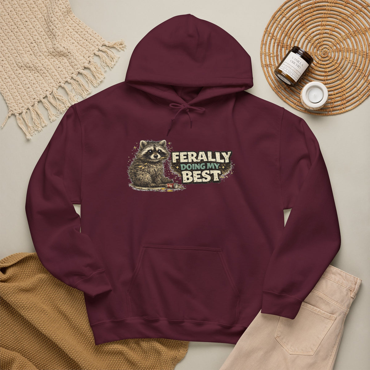 Raccoon "Ferally Doing My Best" Hooded Sweatshirt