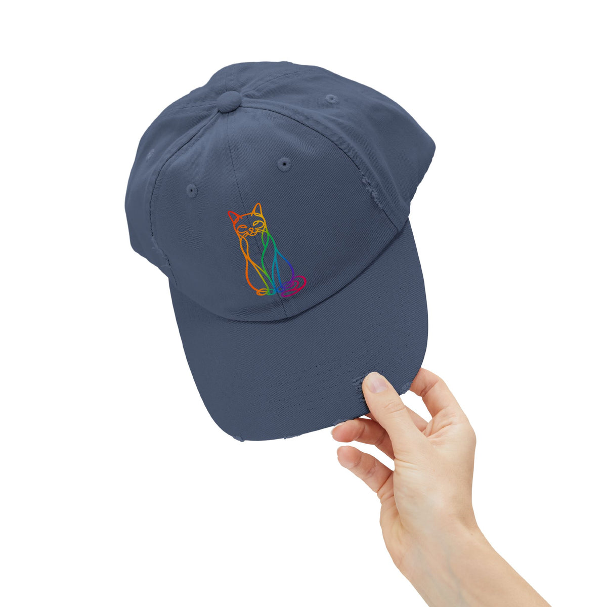 Rainbow Cat Distressed Cap