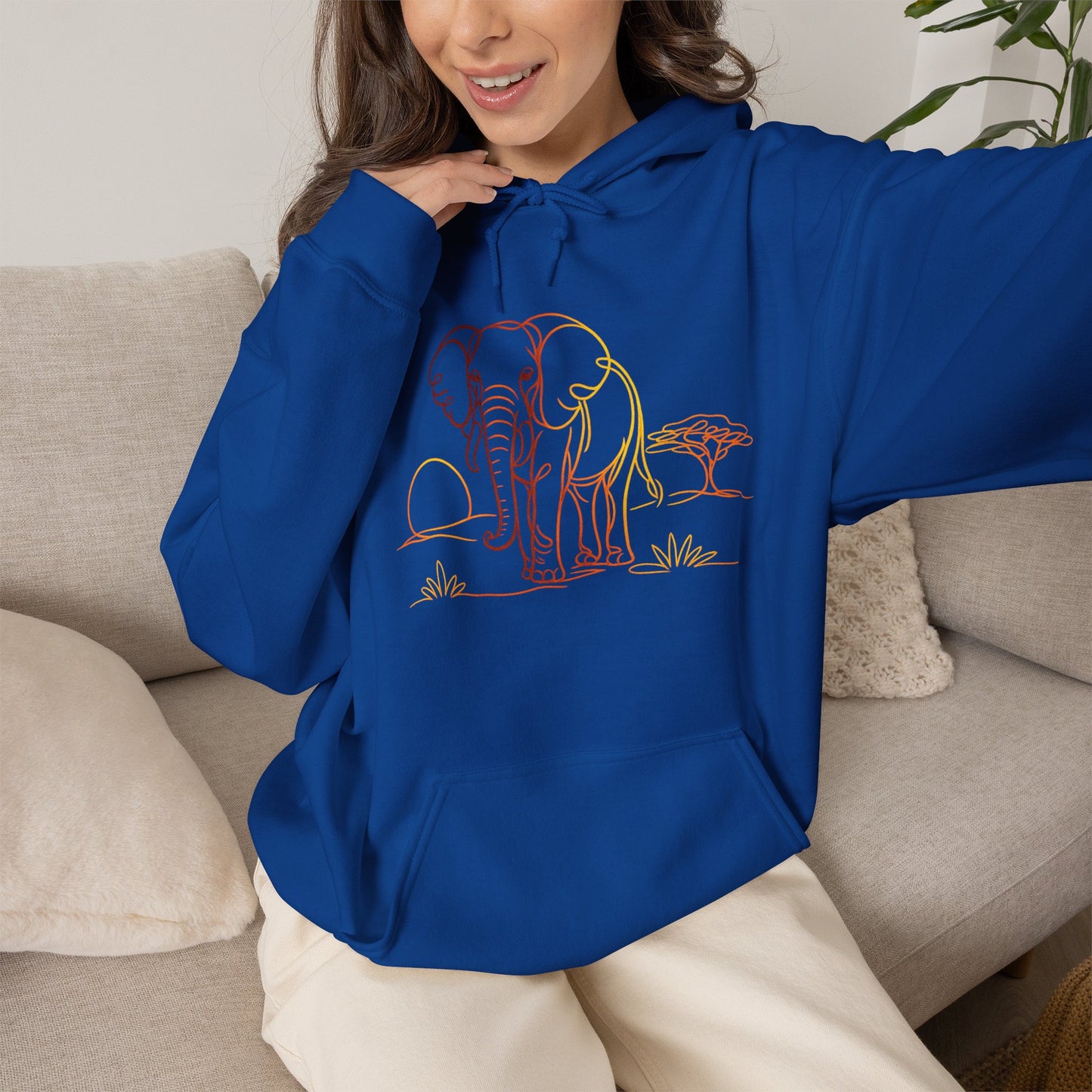 Elephant Sunset Hoodie — Minimal Safari Graphic Hooded Sweatshirt