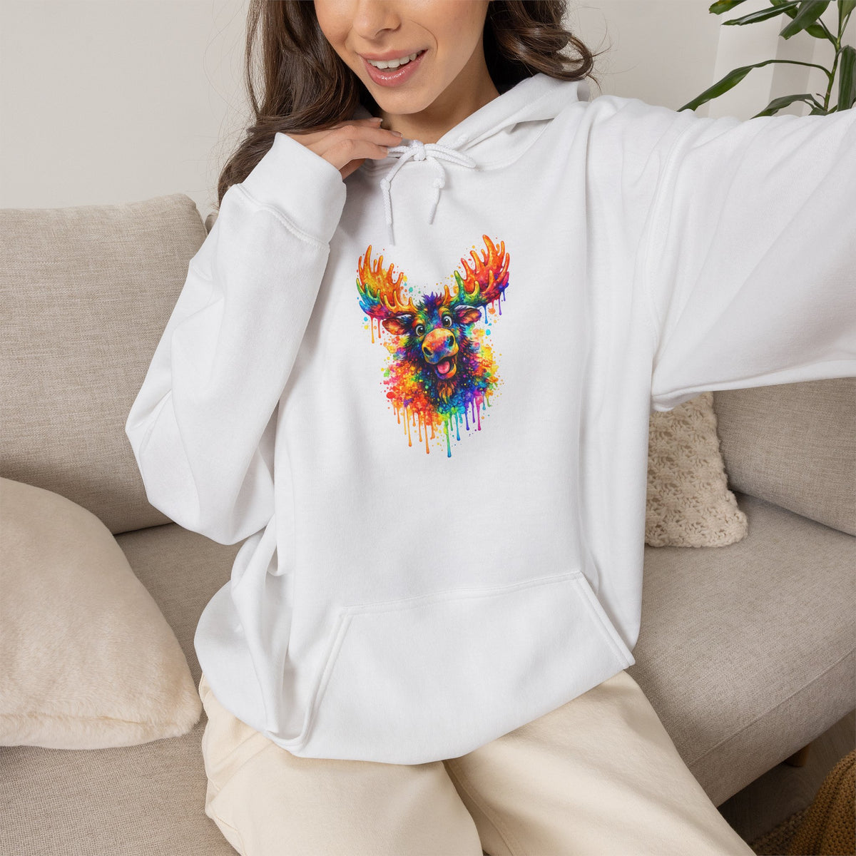 Watercolor Moose Hooded Sweatshirt