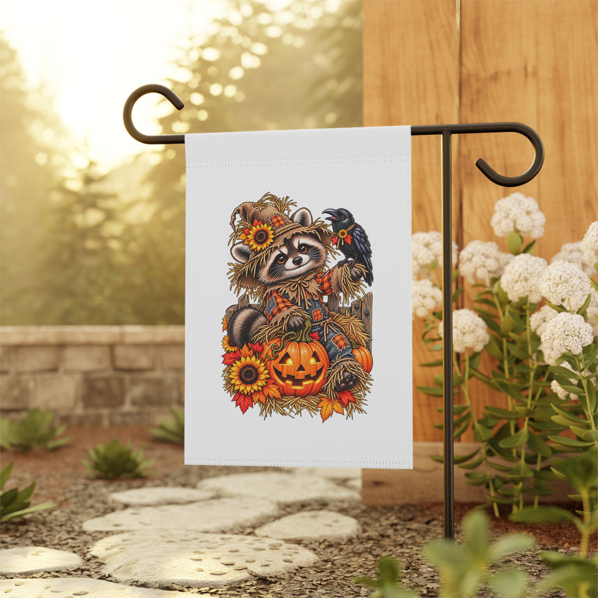 Scarecrow Raccoon Garden Flag