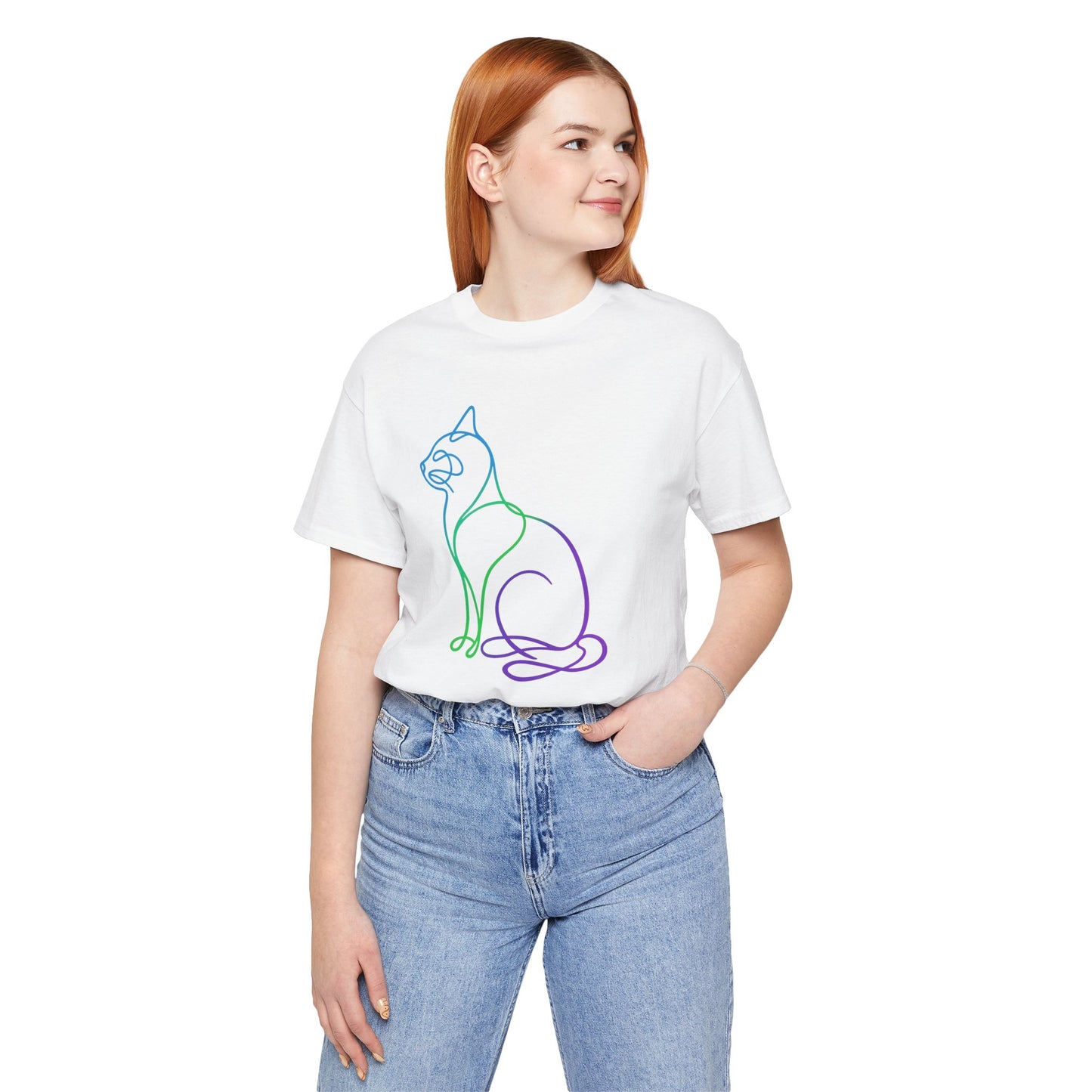 Colorful Line | Work Sitting Cat T-Shirt