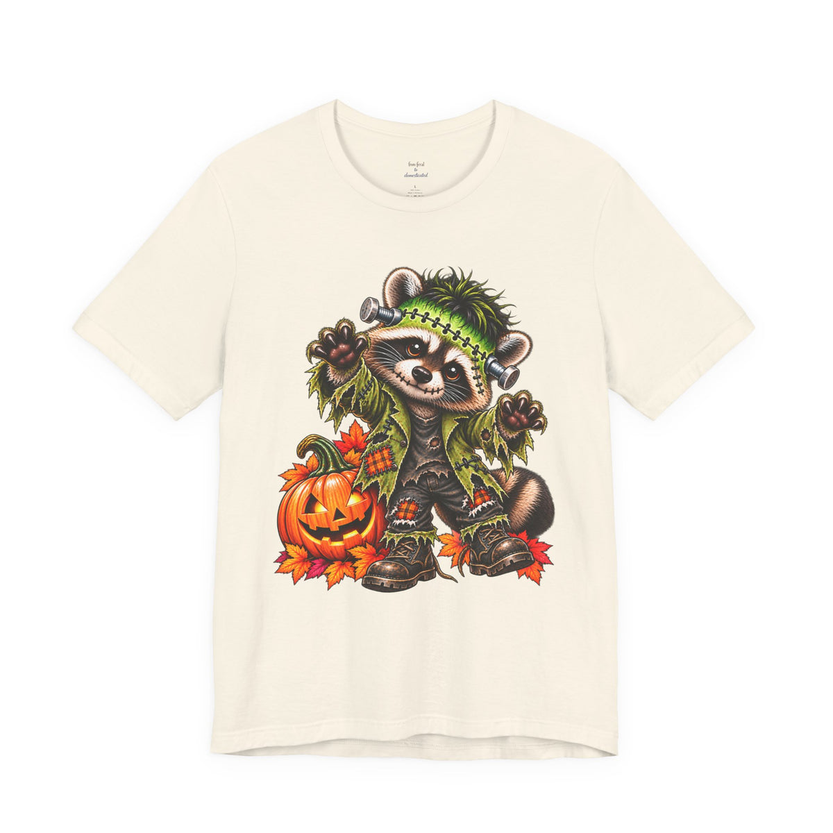 Halloween Frankenstein Raccoon and Black Cat T-Shirt