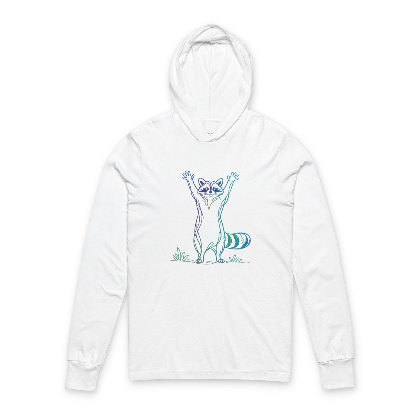 Continuous Line Art | Northern Lights Raccoon Hooded Long Sleeve Tee