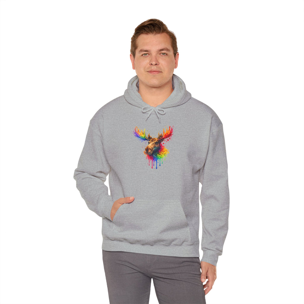 Watercolor Moose Hooded Sweatshirt