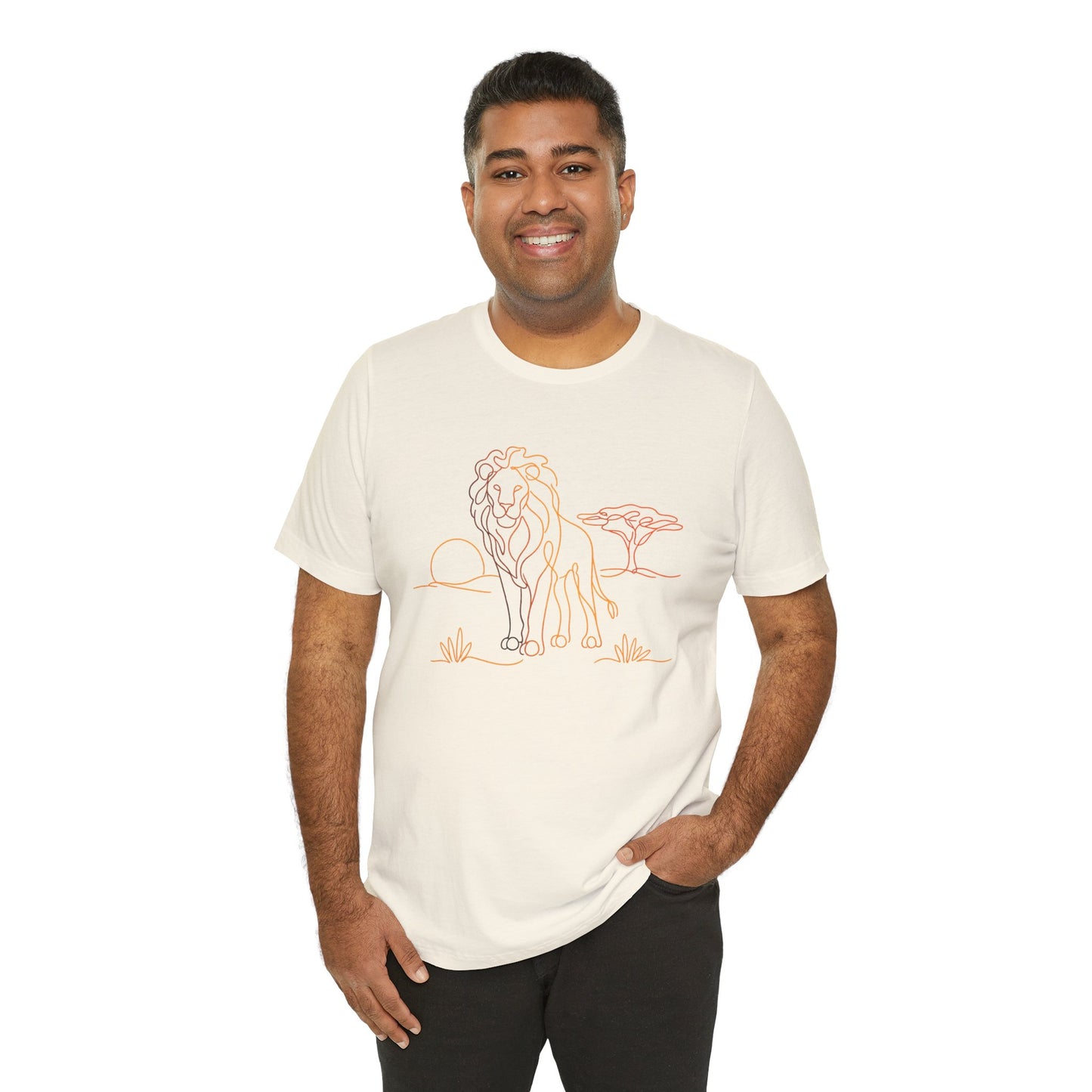 Lion Sunset Tee — Minimal Line Art Safari T-Shirt