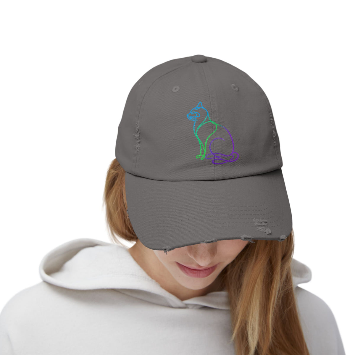 Northern Lights Cat Distressed Cap