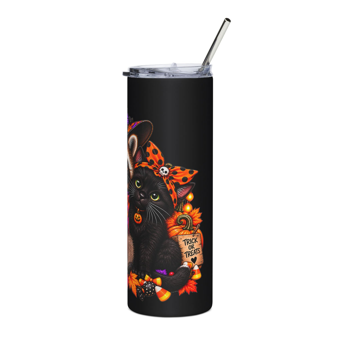 Halloween Raccoon and Black Cat Bestie - 20oz Stainless Steel Tumbler