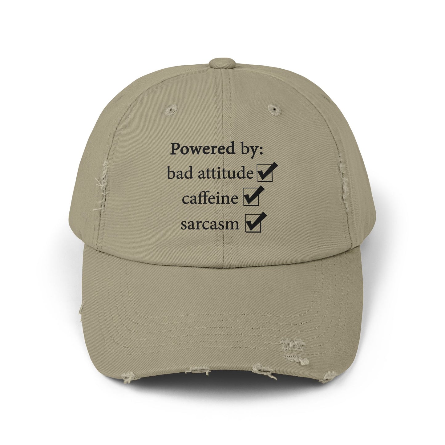 "Powered By" Distressed Cap —  Funny Truth Hat