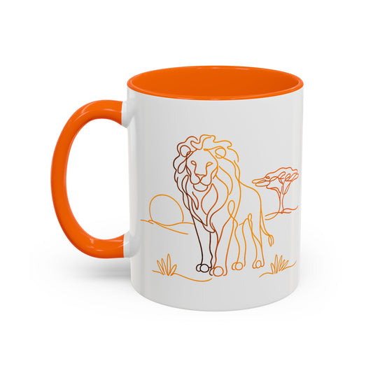 Safari Sunrise Coffee Mug — Minimal Line Lion Design (11/15oz)