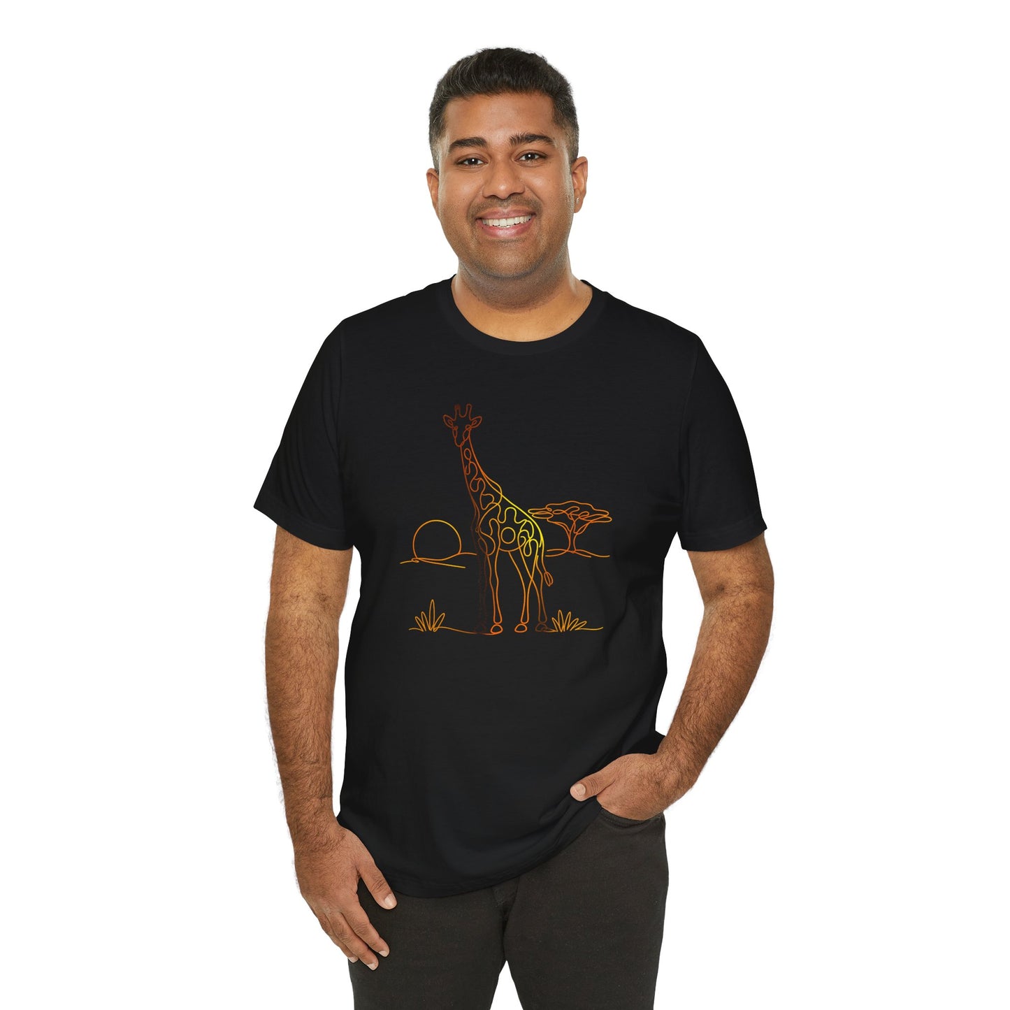 Giraffe Sunset Tee — Minimal Line Art Safari T-Shirt