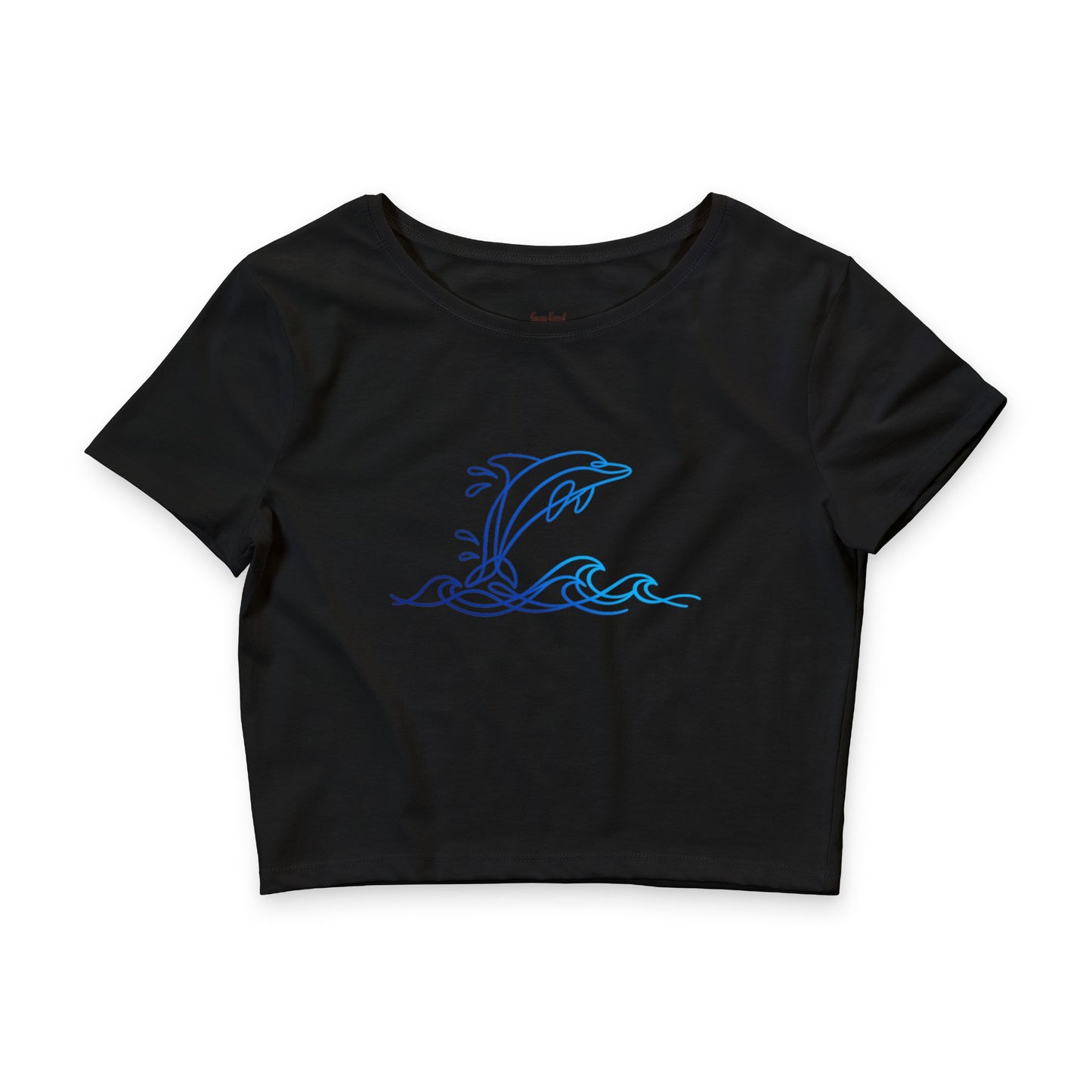 Splashing Dolphin Wave Crop Tee — Women's Ocean Breeze Graphic Crop Top
