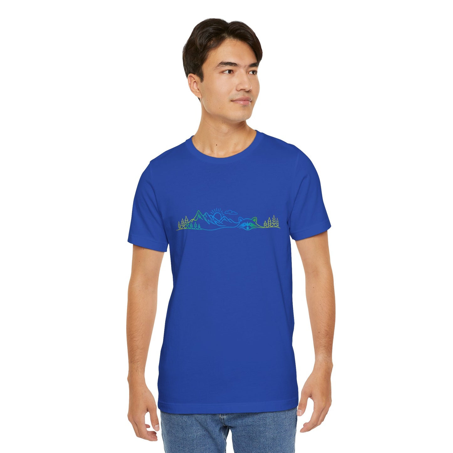 Raccoon Tee — Minimal Line Raccoon Scenic Graphic T-Shirt