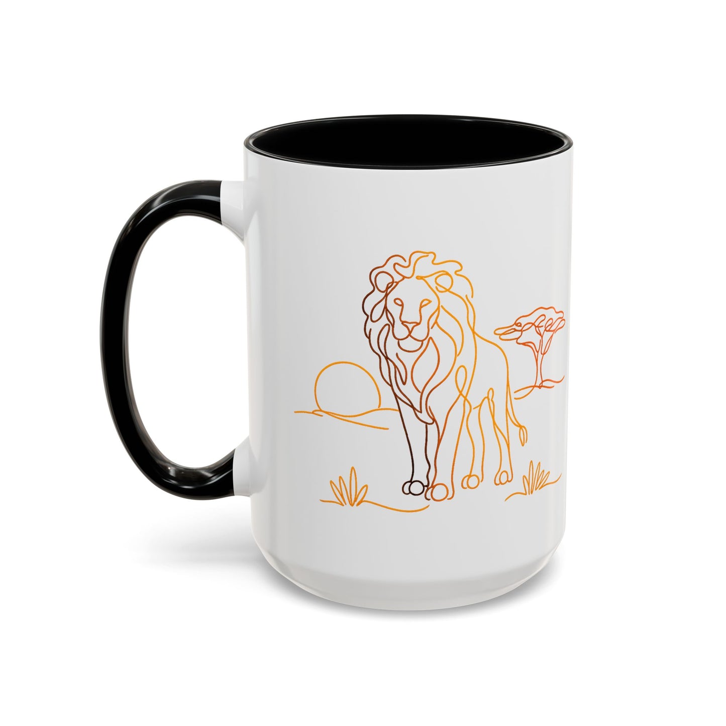 Safari Sunrise Coffee Mug — Minimal Line Lion Design (11/15oz)
