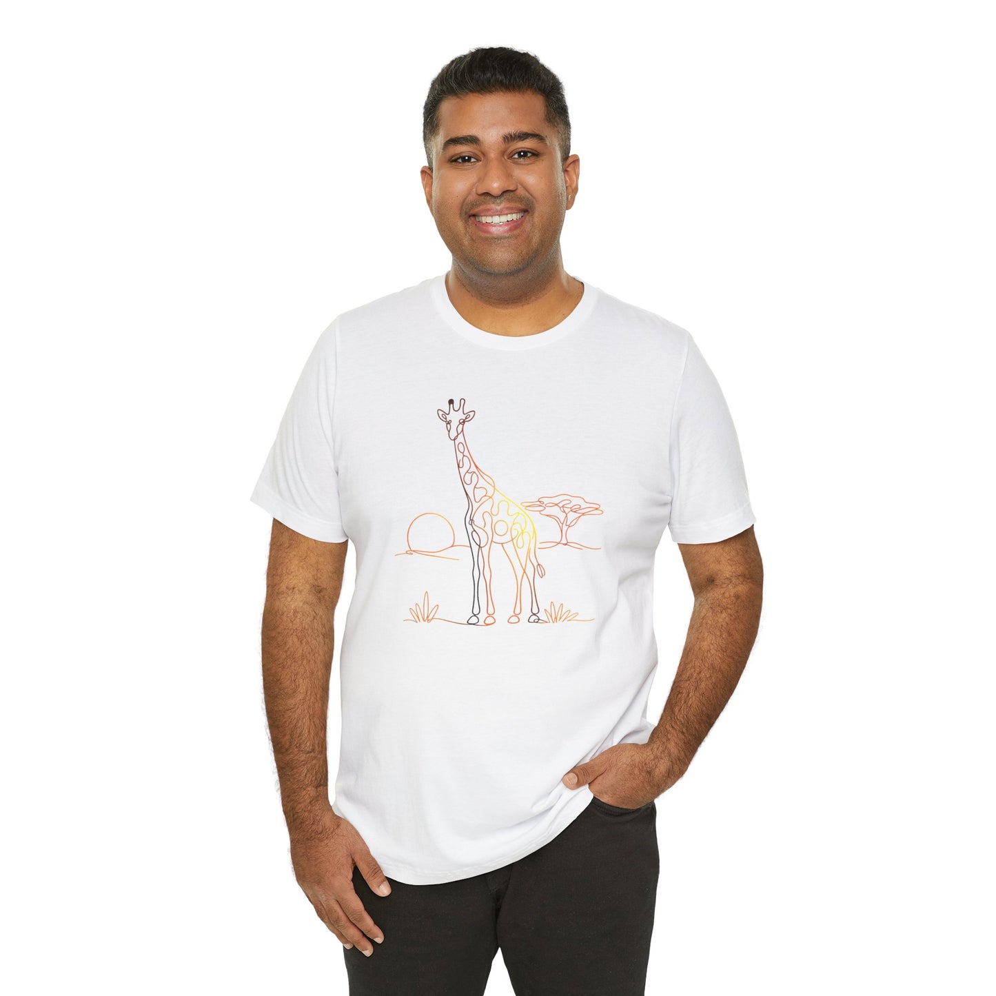 Giraffe Sunset Tee — Minimal Line Art Safari T-Shirt