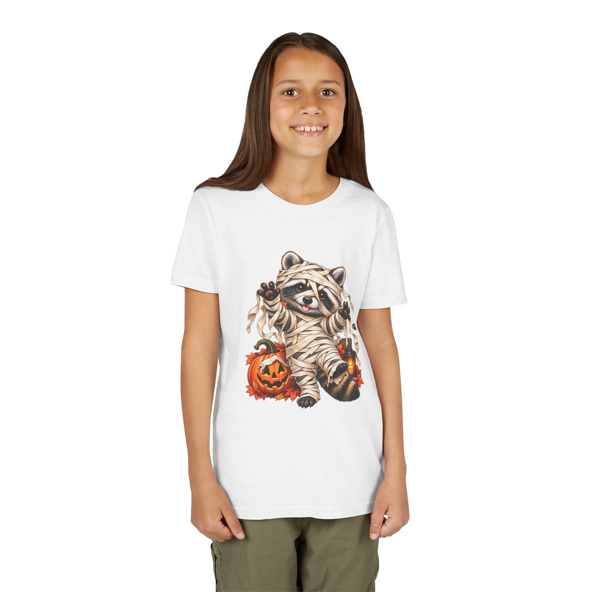 Halloween Youth Tee — Mummy Raccoon Kids Tshirt
