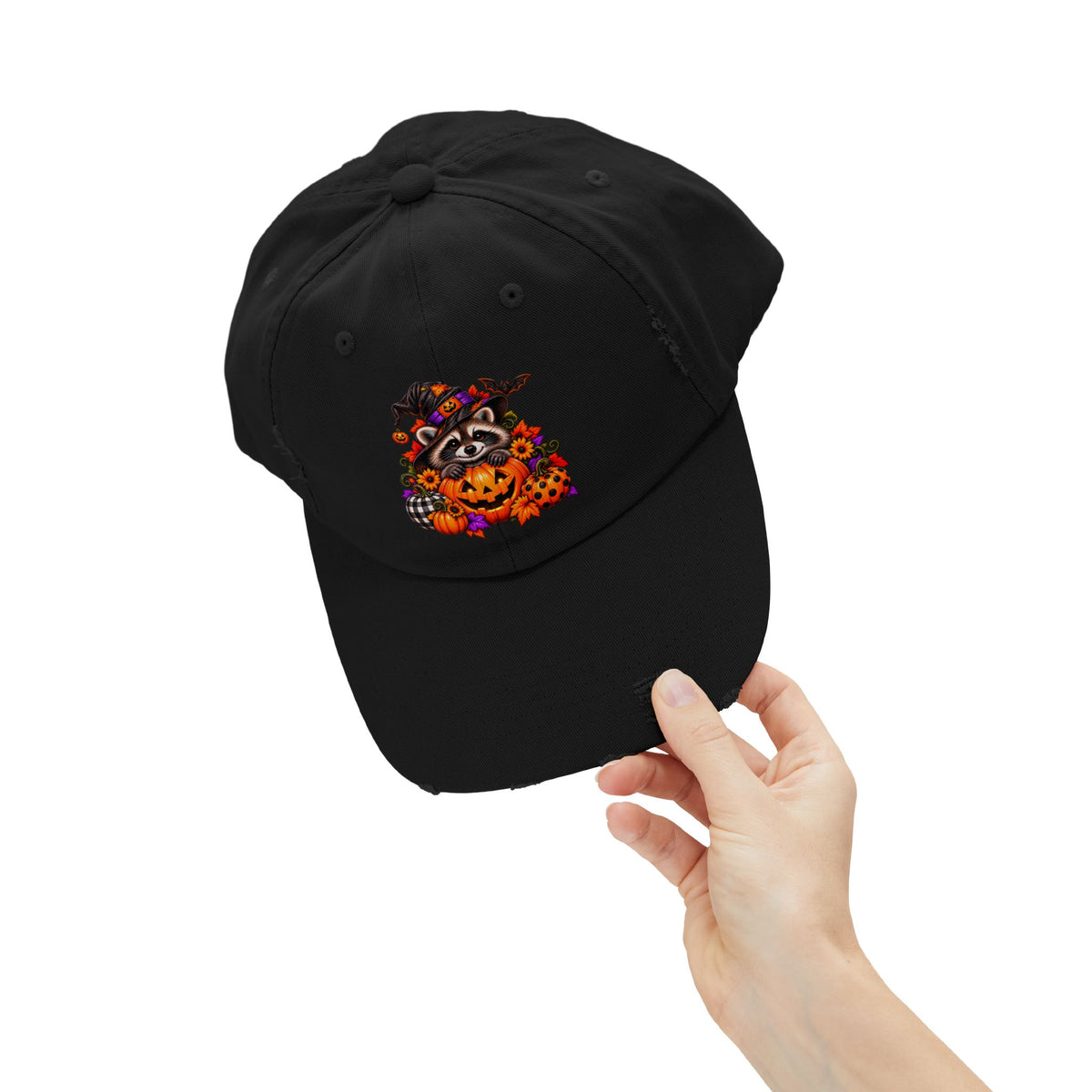 Halloween Raccoon Distressed Baseball Hat