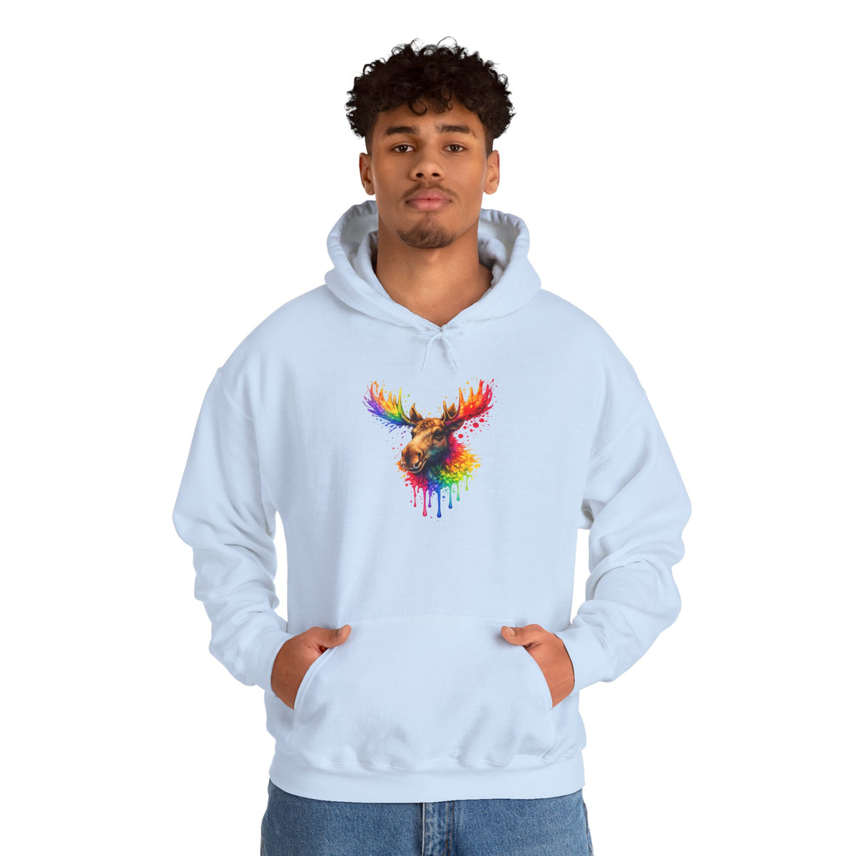 Watercolor Moose Hooded Sweatshirt
