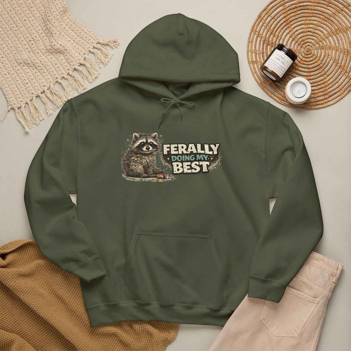 Raccoon "Ferally Doing My Best" Hooded Sweatshirt