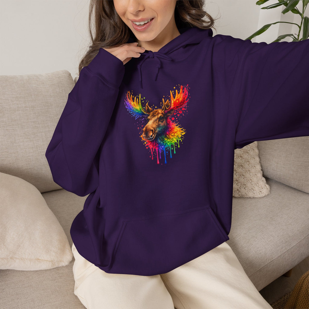 Watercolor Moose Hooded Sweatshirt