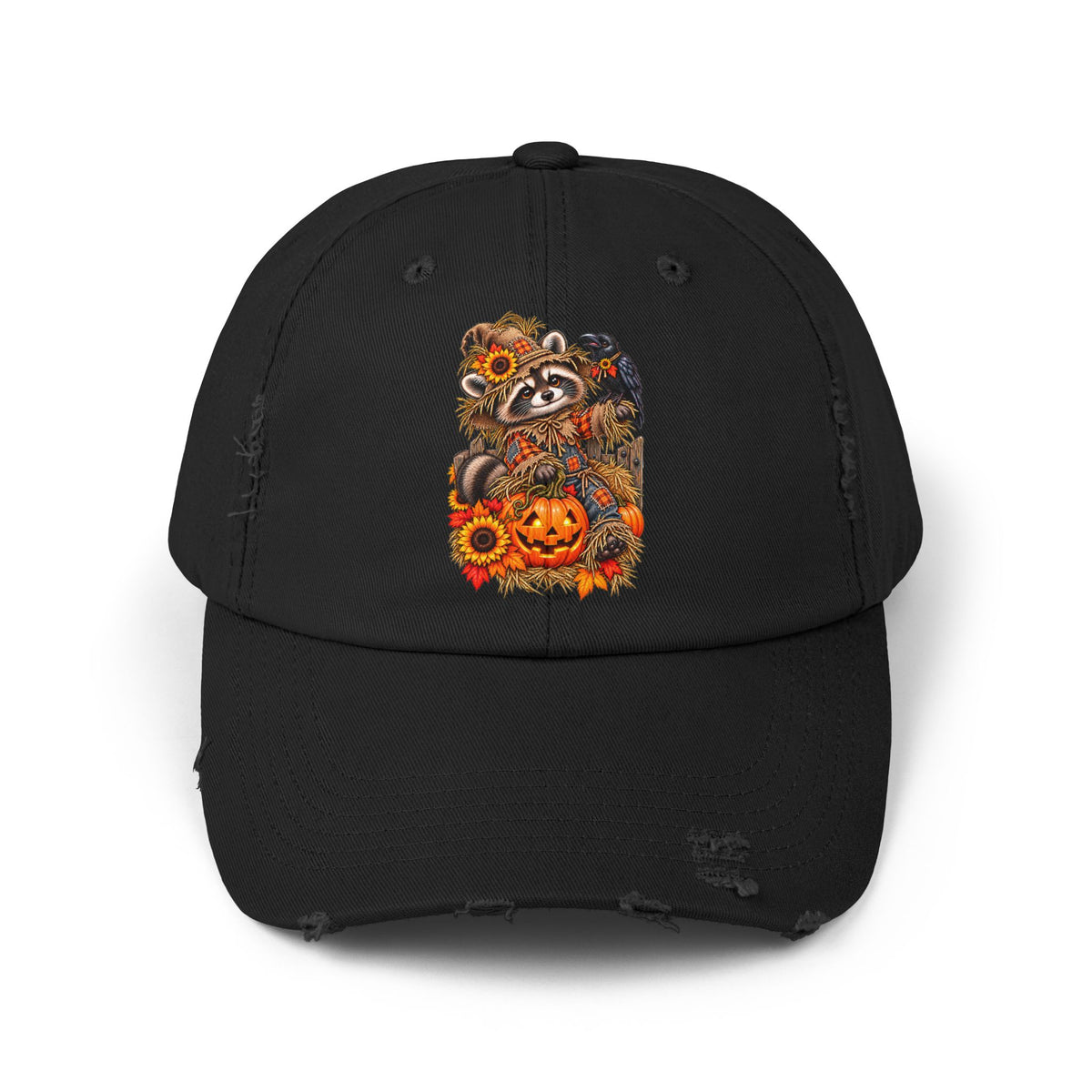 Scarecrow Raccoon Distressed Baseball Hat